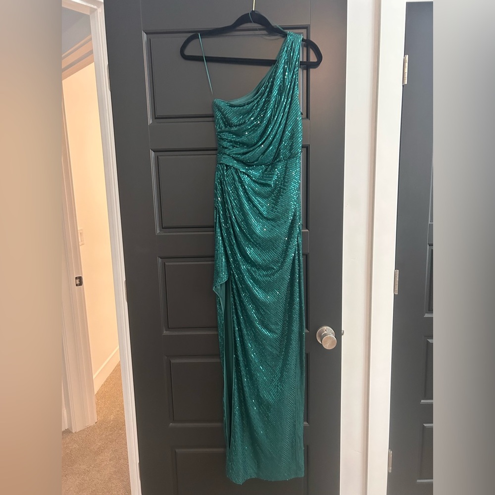 sequin green formal dress